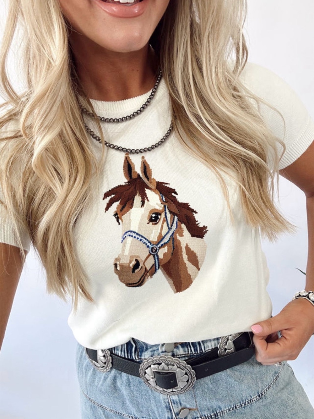 XoXo Horse Cream Knit Top ✨